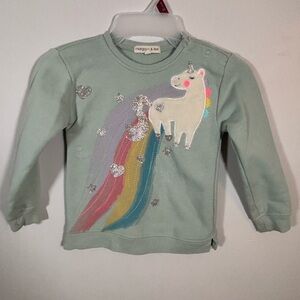 Margaux & Lexi Girls Unicorn Sweatshirt 5Y Mint Green Glitter Rainbow Stars
